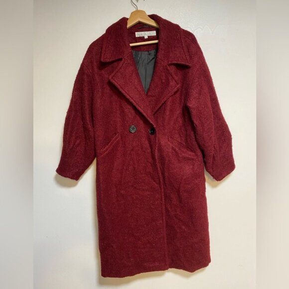 Cleo Petites Burgundy Oversized Wool-Blend Knee-Length Cocoon Coat — Size S/P - Picture 8 of 9